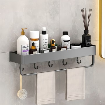 超級工廠 浴室置物架 有桿有鈎 免打孔浴室收納架  40cm  槍灰色  1個
