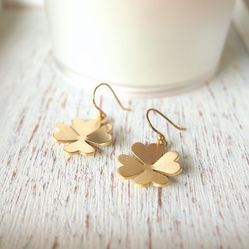 幸運三葉草黃銅手工耳環