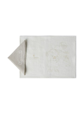 Brunello Cucinelli Kids - teddy-print linen placemat and napkin set - kids - Linen/Flax - One Size - White