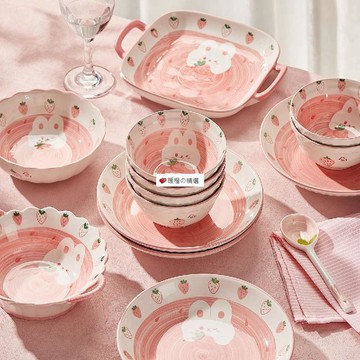 可開發票☆碗盤高顏值餐具創意加厚防燙米飯碗甜品碗可愛少女心碗勺餐具組合