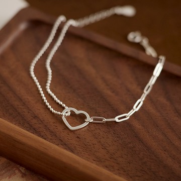 [全純銀.手鍊] 心之彼岸 鏤空愛心圓珠拼接鍊條手鍊 【UME】手鏈/S925純銀手鏈/細手鍊