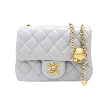 CHANEL 香奈兒 灰色 菱格紋 羊皮 Mini Pearl Crush 金球 鍊帶 肩背包 AS1786 【二手名牌BRAND OFF】