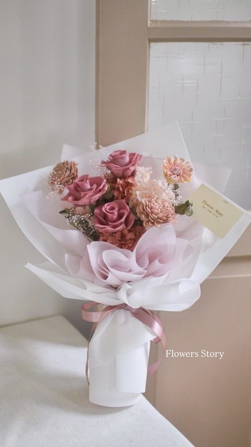 /乾燥永生花束粉色/求婚 生日 教師節 捧花 玫瑰花 永生花