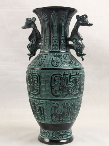 定做仿古青銅器花瓶擺件客廳插花創意復古做舊龍鳳凰孔雀裝飾品