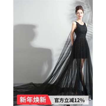 季末特惠天使嫁衣黑色晚宴年會走秀演出主持婚紗晚禮服 5251批發