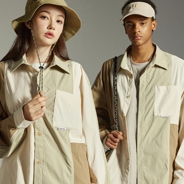 卡其色拼接解構夾克 男士工裝外套