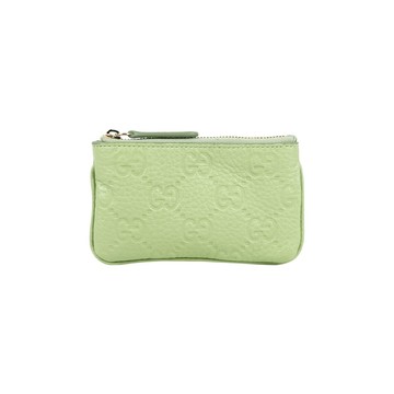 GUCCI GG Logo 壓紋皮革拉鍊零錢包/鑰匙包(淺綠色) 815891 AAEEM 3411