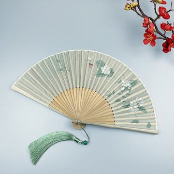 古風扇子折扇中國風夏季便攜古代漢服旗折疊小竹扇子梔子花舞蹈扇