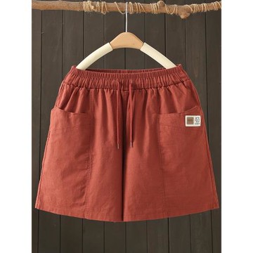 夏季薄款2025休閑短褲女松緊腰系帶寬松顯瘦高腰闊腿a字媽媽女褲