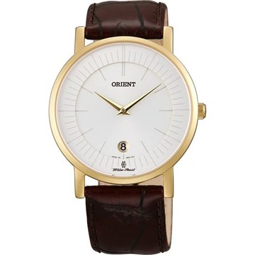 ORIENT 東方錶 SLIM系列 超薄簡約石英錶-金框x咖啡/38mm FGW01008W