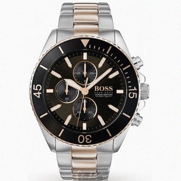 BOSS手錶，編號HB1513705，46mm黑錶殼，金銀相間錶帶款_廠商直送