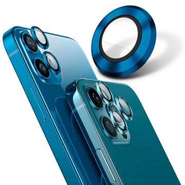 YADI 藍寶石鏡頭保護貼 iPhone 12 Pro/莫氏硬度9/全包覆式金屬邊框/AR光學-3入-太平洋藍