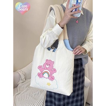 Carebears愛心小熊大容量單肩包女時尚百搭秋冬款學生書包托特包
