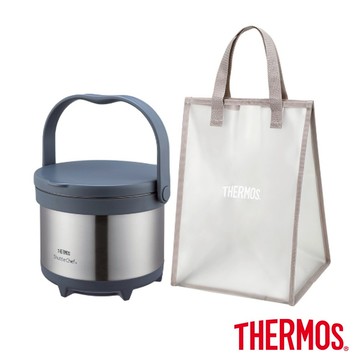 【THERMOS膳魔師】燜燒提鍋3000ml+奶灰藕透明購物袋優惠組(TCRA-3000+Y-BTP-MGL-L)