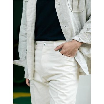 復刻男士白色休閑褲 經典五口袋牛仔褲中腰修身小直筒 街拍9分