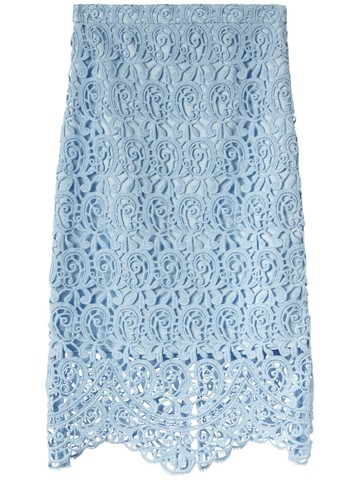 Burberry - lace-embroidery pencil skirt - women - Polyester/Cotton/Acetate/Cupro - 10 - Blue
