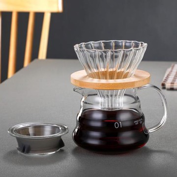 手沖咖啡玻璃過濾杯套裝V60沖杯加厚云朵壺竹子架滴濾式美式壺