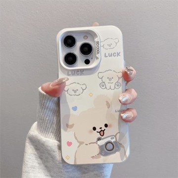 適用蘋果17promax手機殼情侶可愛拍照小狗彩繪iphone16pro新款15pm男女14卡通高級感13創意12硅膠x全包防摔17