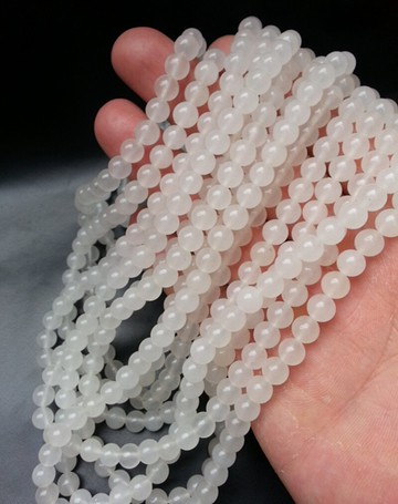 正品A貨 天然玉石 新疆白玉 石英巖玉 直徑6毫米圓珠精編項鏈批發