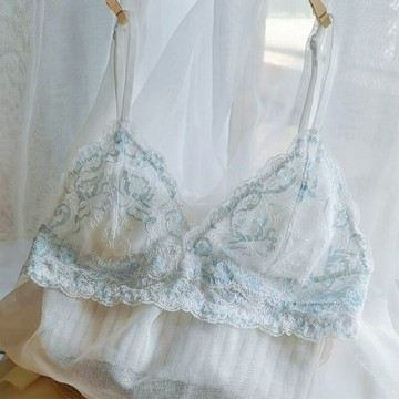 法式性感三角杯少女蕾絲內衣 舒適無束縛不凸點超薄刺繡小胸文胸