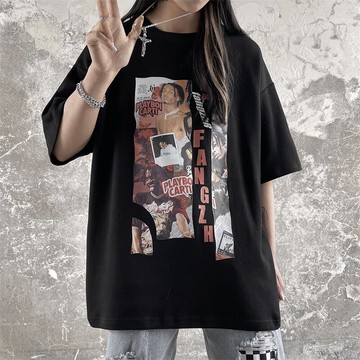FINDSENSE X 韓潮 街頭 歐美嘻哈人物印花 寬鬆 時尚男T 中性情侶款 短袖T恤