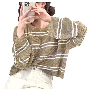 CHIC 寬鬆針織上衣 條紋  不適用  咖