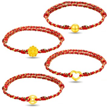 【TLH】黃金墜 純金999 多選 馬年五彩繩開運編織手鍊 約重0.02錢±0.01-廠商直送