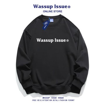 WASSUP ISSUE圓領衛衣男春秋季寬松長袖t恤高街情侶裝打底衫男款