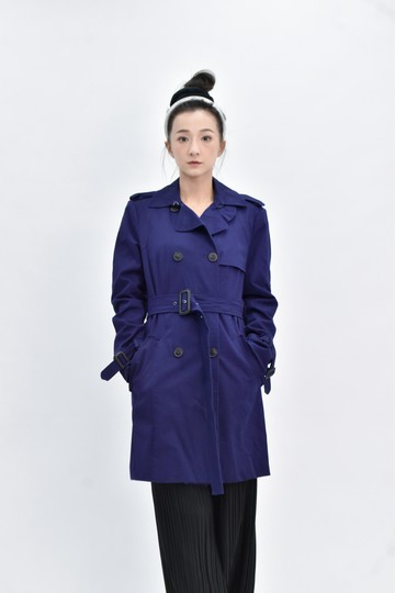 (S) zara 棉質綁帶長袖長款風衣藍色外套