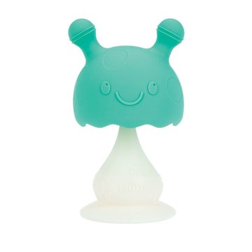 【Nuby】矽膠蘑菇固齒器｜輕觸可愛搖頭 吸盤底座 安撫牙齦不適