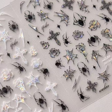 🎀台灣出貨🎀 秋日高顏值顯白燙金閃亮ins風十字架蜘蛛玫瑰簡約線條美甲貼紙