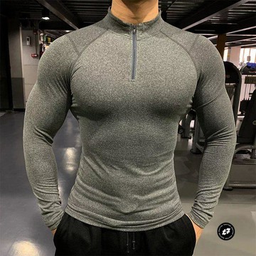 新款加絨保暖緊身衣男秋冬季彈力潮流緊身衣跑步運動訓練服上男生秋冬運動長袖上衣 男生保暖訓練籃球服 男生新款厚實跑步運動上