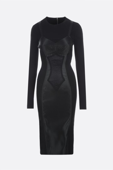 DOLCE & GABBANA stretch technical fabric, satin and lace sheath dress Woman