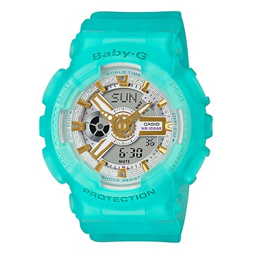 CASIO 卡西歐 BABY-G 手錶 堅固防護設計 耐衝擊防水100米 全球時間顯示、精確計時、多功能鬧鈴  藍綠色