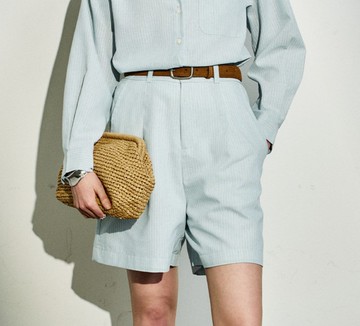 【進口色織亞麻】法式簡約/A字高腰直筒褲