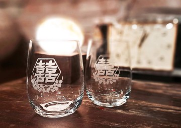 結婚送禮-客製署名【雙喜臨門】純手工雕刻玻璃杯禮盒-秋玻