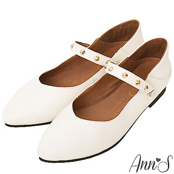 Ann’S神級多穿5way瑪莉珍鉚釘真皮平底鞋-白