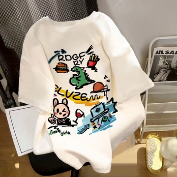 可愛卡通小恐龍短袖 t恤女 短袖上衣  t恤 重磅短袖 正肩上衣 印花 t恤 韓國上衣 可愛穿搭 個性上衣 夏天上衣