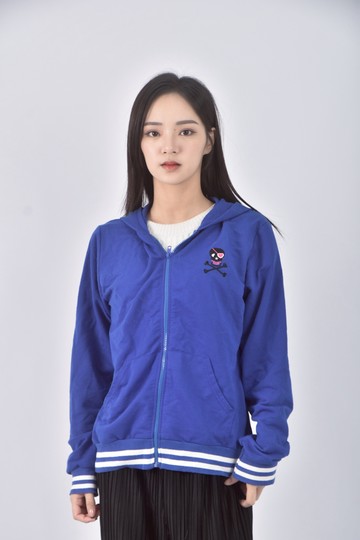 (S) 棉質連帽藍色外套