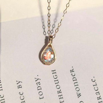 頂級品質彩色月光石水滴吊墜 天然無暇刻麵粉彩月光石14KGF項鏈