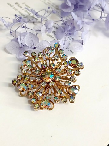 vintage jewelry 古董繁花極光萊茵  別針  胸針