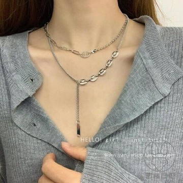 輕奢小眾雙層流蘇鏈條項鏈女鎖骨鏈嘻哈冷淡風高級感衛衣裝飾【倪醬小鋪】