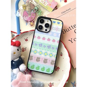 nanabear奈奈熊原創新款蘋果蜜瓜夏日清新可愛全包磨砂黑邊手機殼保護套適用于蘋果15promax蘋果13手機殼