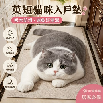 【可打統編】英短貓咪入戶墊 吸水防滑玄關墊 可愛胖貓速乾腳墊 廚房浴室長條地毯 不掉毛易清潔 居家必備神器 ZRLB