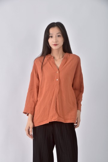 (S) uniqlo亞麻立領橘色長袖上衣