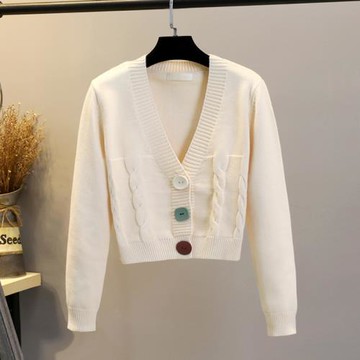 韓國2022春秋新款麻花毛衣女寬松外穿針織開衫短款百搭顯瘦厚外套