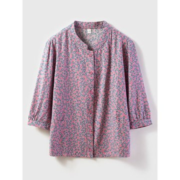 圓領時尚印花媽媽半袖襯衫中老年女裝棉質七分袖上衣春夏開衫襯衣