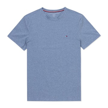 TOMMY 熱銷圓領刺繡Logo素面短袖T恤-淺灰藍色