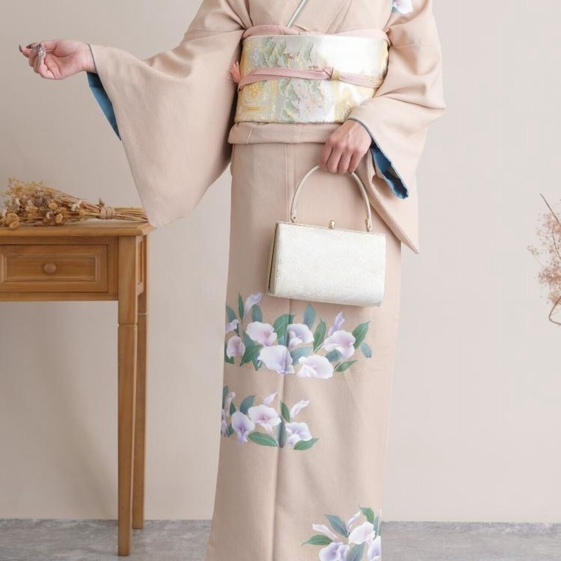 訪問着 レンタル おしゃれ 20点セット 着物 花 ベージュ系 卒業式 卒園  