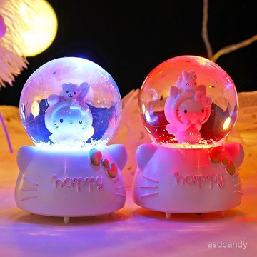 【臺灣-出貨】可愛凱蒂貓KT貓咪雪花八音盒音樂盒水晶球擺件小女孩兒童生日禮物